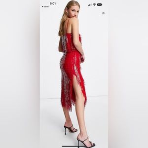 ASOS DESIGN Red Fringe Midi Dress